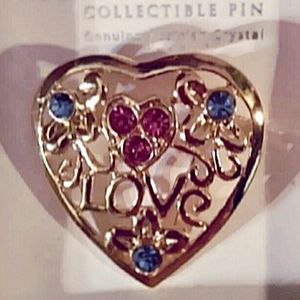 NWT Gold & Gemstone Heart Pin Broach Valentine Day Mother's Day